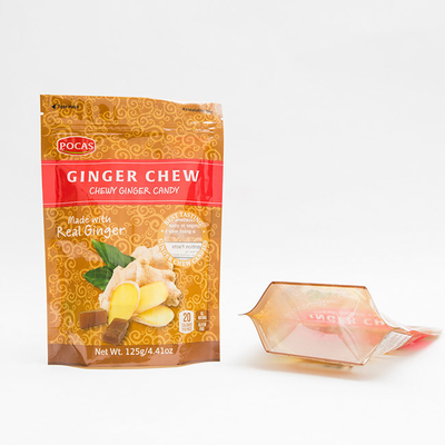 125g PE80 PET12 Candy Pouch Bag Ginger Chew Dengan Jendela Dan Gusset Bawah