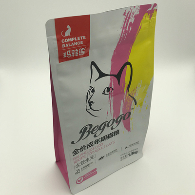 Tas Kemasan Makanan Hewan 1.3kg Dengan Zipper Cat Food Stand Up Flat Bottom Side Gusset