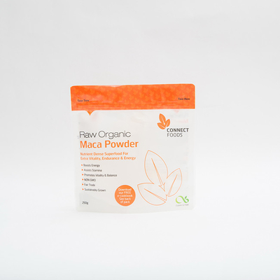 250g Maca Powder Food Packaging Bags 120MIC Stand Up Pouch Dengan Ritsleting