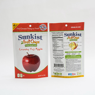 1OZ Keripik Apel Kering Stand Up Pouch Bag Dengan Zip Lock Custom Zip Bag Packaging