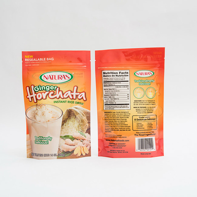 14OZ Printed Plastic Stand Up Pouch Beras Instan Tas Kemasan Ziplock Kustom