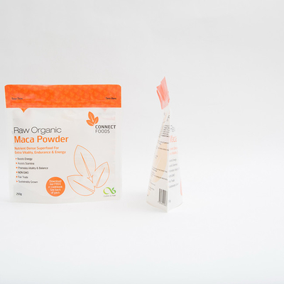 250g Maca Powder Food Packaging Bags 120MIC Stand Up Pouch Dengan Ritsleting