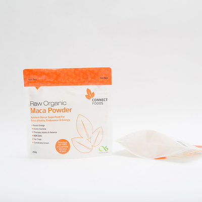 250g Maca Powder Food Packaging Bags 120MIC Stand Up Pouch Dengan Ritsleting