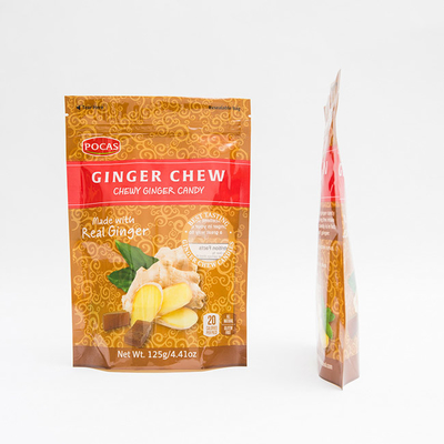 125g PE80 PET12 Candy Pouch Bag Ginger Chew Dengan Jendela Dan Gusset Bawah