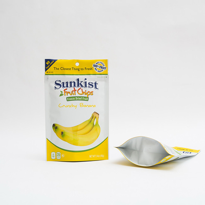 1.4oz Keripik Pisang Kering Kemasan Makanan Kantong Berdiri yang Dapat Didaur Ulang Dengan Ritsleting