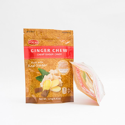 125g PE80 PET12 Candy Pouch Bag Ginger Chew Dengan Jendela Dan Gusset Bawah