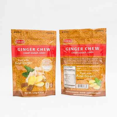 125g PE80 PET12 Candy Pouch Bag Ginger Chew Dengan Jendela Dan Gusset Bawah
