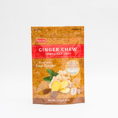 125g PE80 PET12 Candy Pouch Bag Ginger Chew Dengan Jendela Dan Gusset Bawah