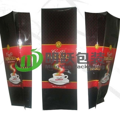 Quad Seal 500g Kopi PET12 Tas Foil Cetak Kustom Dengan Katup Udara Dan Tie Timah
