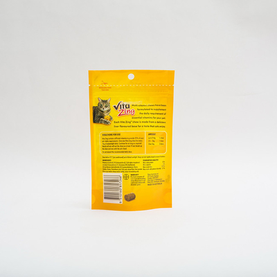 92 Mikron PE80 Stand Up Pet Food Packaging Bag Paket Makanan Kucing Multivitamin Plastik
