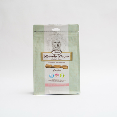 17.77OZ 75mm Tas Kemasan Makanan Hewan Peliharaan Doggy Dental Chews Kantong Bawah Datar Dengan Ritsleting