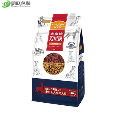 160 Mikron 10kg Tas Gusset Sisi Bawah Datar Pet Dog Food Kemasan Ritsleting Kulit Depan